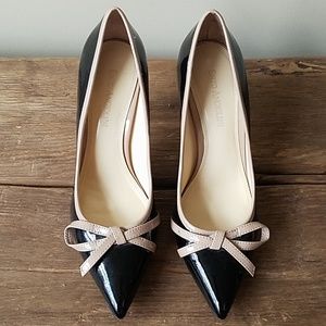 Enzo Angiolini tan and black patent heels